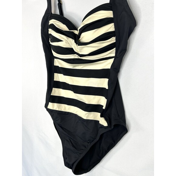 La Blanca One Piece Swimsuit Classic Black  Beige Striped Sweetheart Cup Sz 6 - Picture 2 of 7